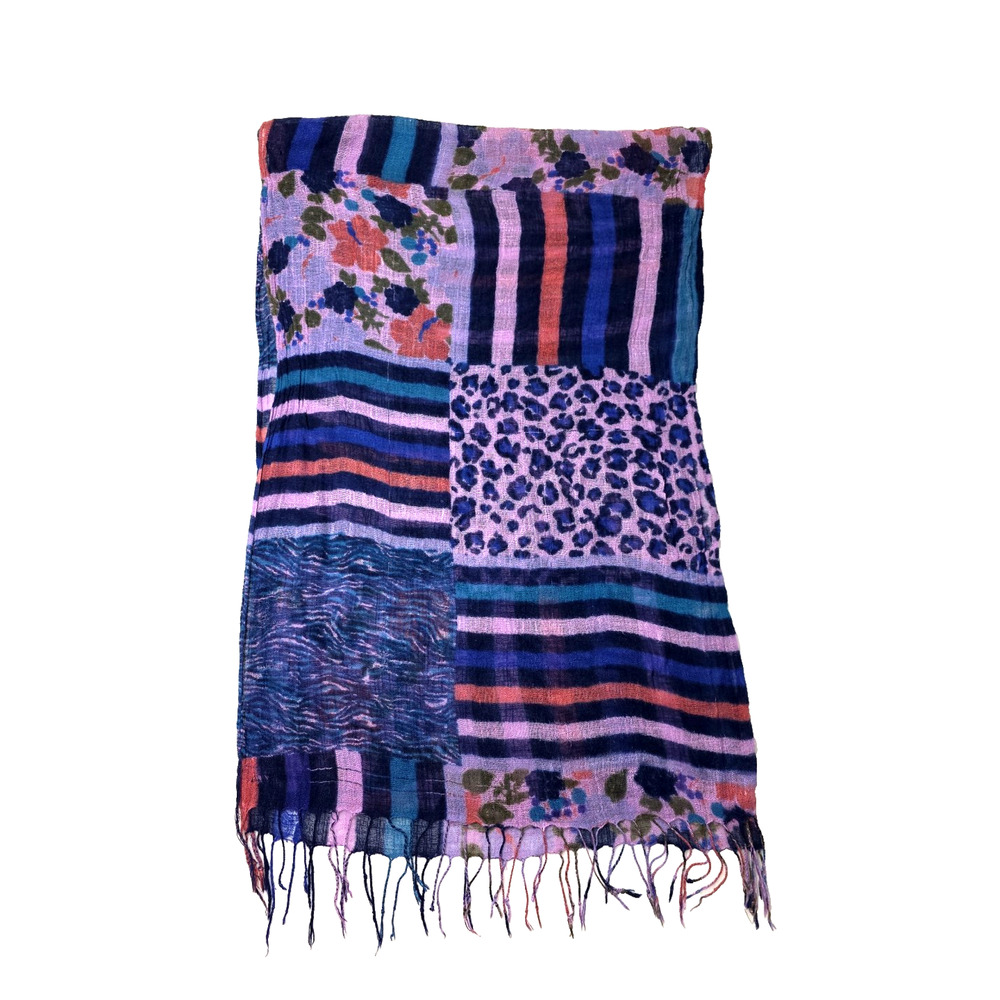 Purple Patchwork Scarf Womens 70"  Floral Animal Stripe‎ Fringe